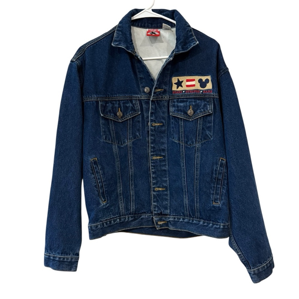 Vintage Disney Mickey Mouse American Flag Oversized Denim Jacket, Size Small. - Picture 2 of 16